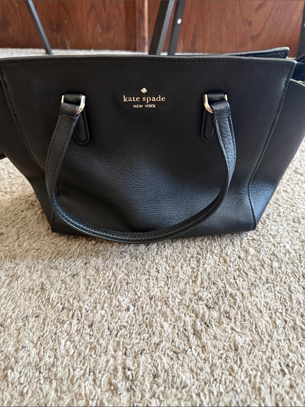 kate spade Black Pebbled Leather Tote with Gold Logo